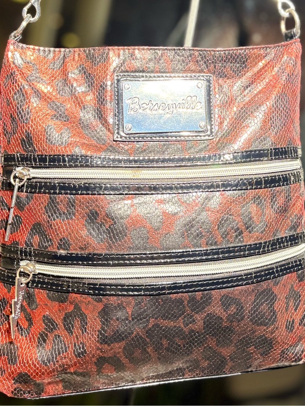 Vintage Betseyville by Betsey Johnson Red Leopard Print Crossbody Bag